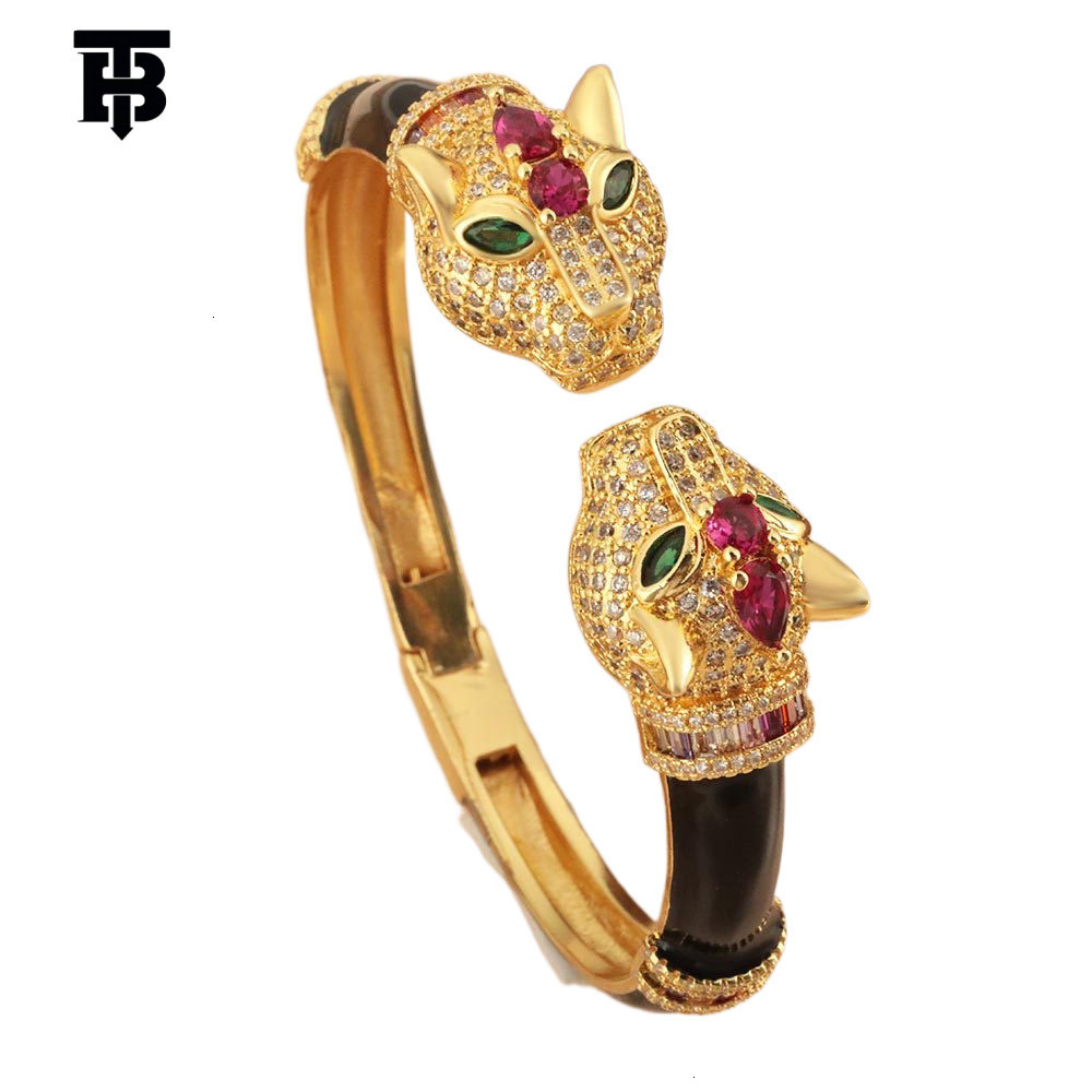 TB BHULAMTE Designer Women's Bracelet European And American Trendy Light Luxury Black Panther Open-ring Copper-plated Micro-inlaid Oxygen Bracele