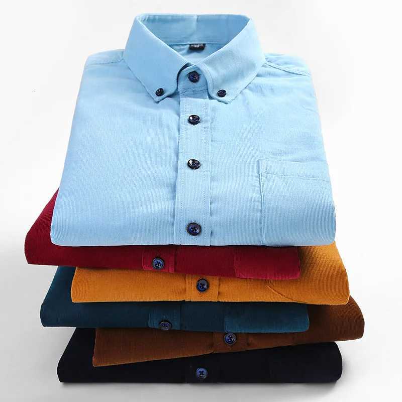 Men Casual Shirts Soft Leisure Solid Regular Fit Cotton Corduroy Long Sleeved Warm Mans Shirt New Easy Care Oversized Clothes X250903