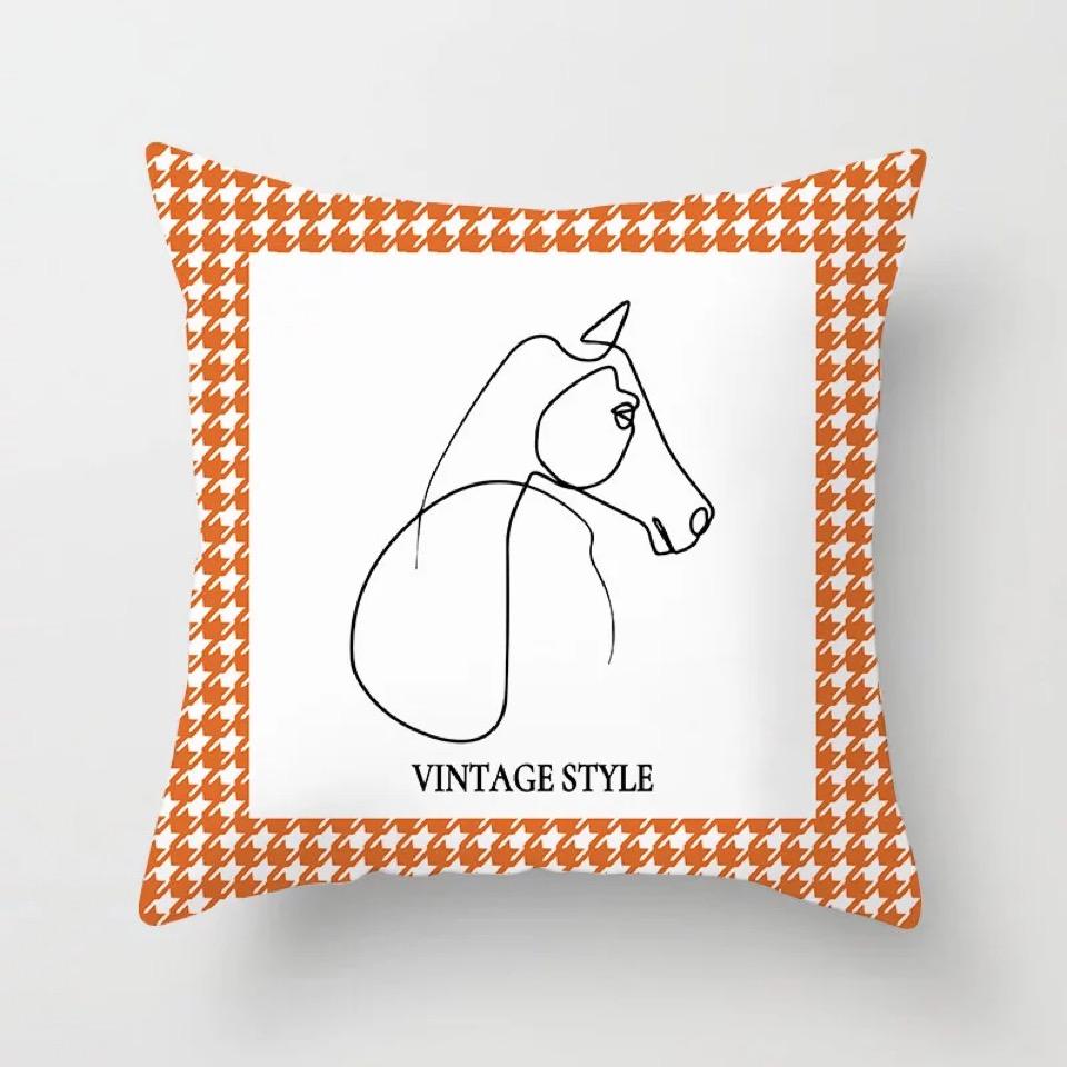 Luxury Designer Orange Color Geometric Cushion Covers Horse Pattern Modern Nordic Fashion Simple Pillow Covers Decorative Livingroom Sofa Couch
