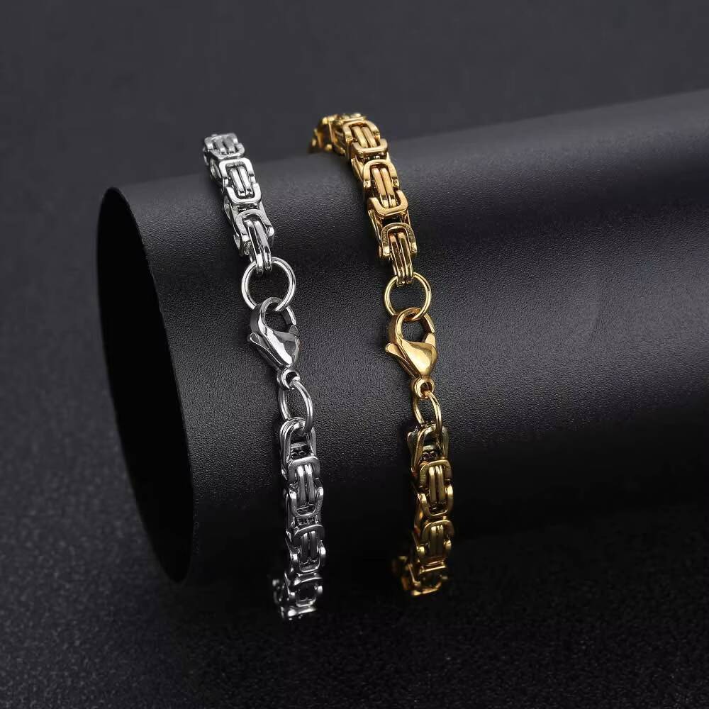 Nuoya 4mm Byzantine Chain Necklace High Quality 304 Stainless Steel 18k Gold Plated Custom Byzantium Chain for Men