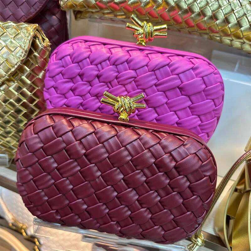 2025 New Fashion Women's Woven Evening Elegant Clutch Purse Faux PU Chain Small Shoulder Crossbody Bag