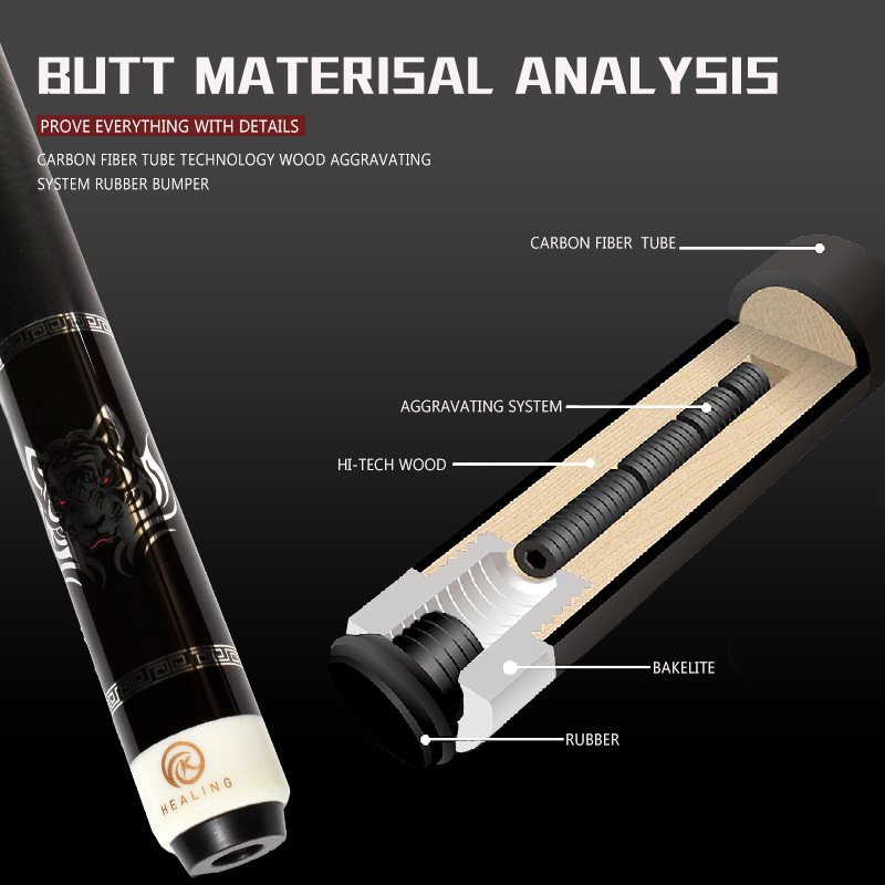 OKHEALING 1/2 Split Pool Cue Carbon Fiber Billiard Cue Stick 11.8mm Tip Radial Pin / 8 Teeth Joint 1474mm/58inch Weight Adjust 19Oz Billiard Stick