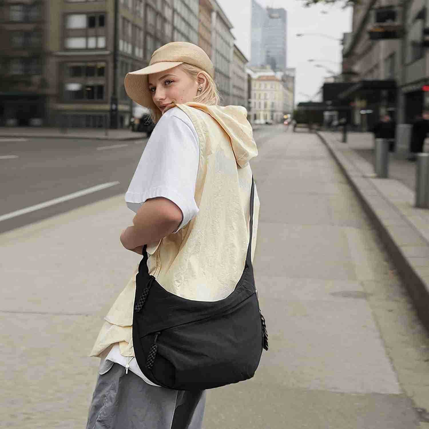 Trendy Nylon Crescent Crossbody Purse Hobo Shoulder Bag M250903