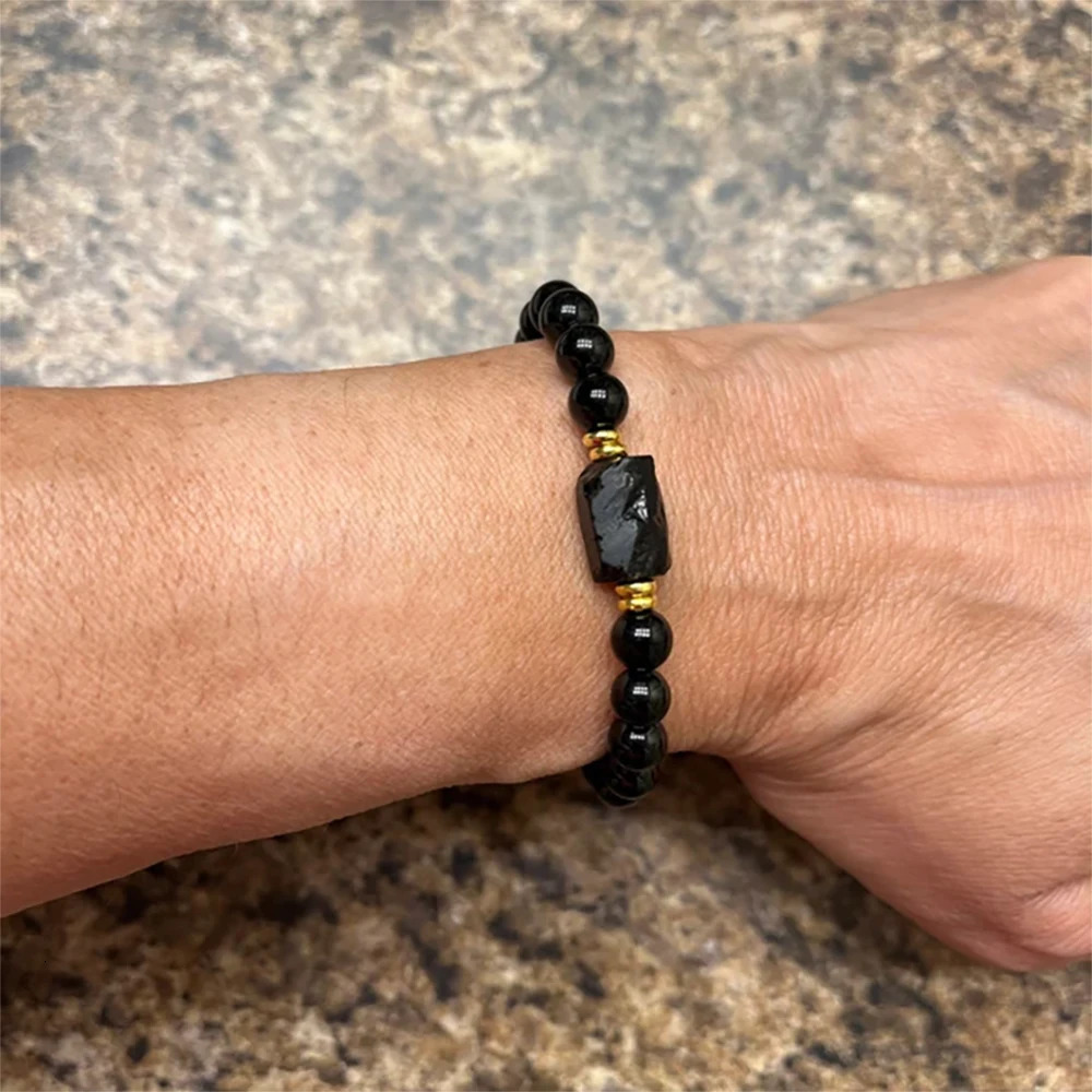 Raw Black Tourmaline Black Tourmaline bracelet 6mm wrist mara protection grounding stress relief root chakra1pc 250902