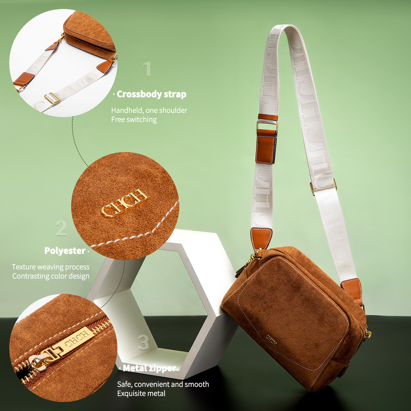 CHCH Classic Style Fashion Retro Women's Crossbody Bag Autumn and Winter New Women's Shoulder Bag Pure Colour Simple Fine Workmanship