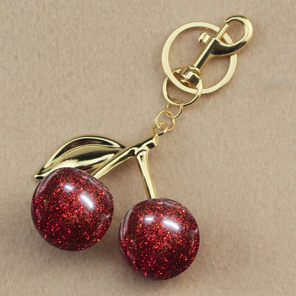 Exquisite Red Cherry Fruit Bag Charm Keychain 3 Color Key Ring for Elegant Women Backpack Purse Pendant Earring Jewelry Gift 250902
