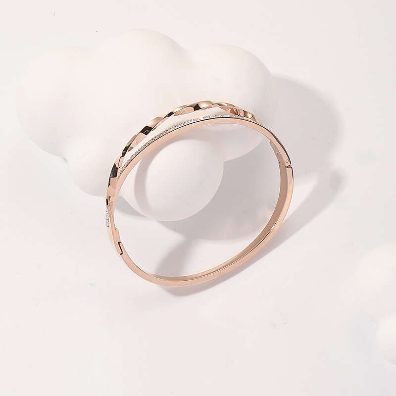 DHpet 2025 New Titanium Steel Cross Bracelet - 18K Rose Gold Plated, Crystal Inlaid, Floral Elements, Valentine's Gift, Sweet Tea Jewelry for Wom