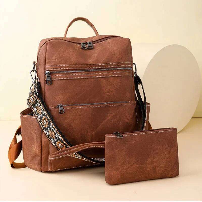 Lightweight Girls Retro Fashion Multipurpose Women's Backpack Large Capacity Leisure Travel Dual-Purpose Shoulder Bag