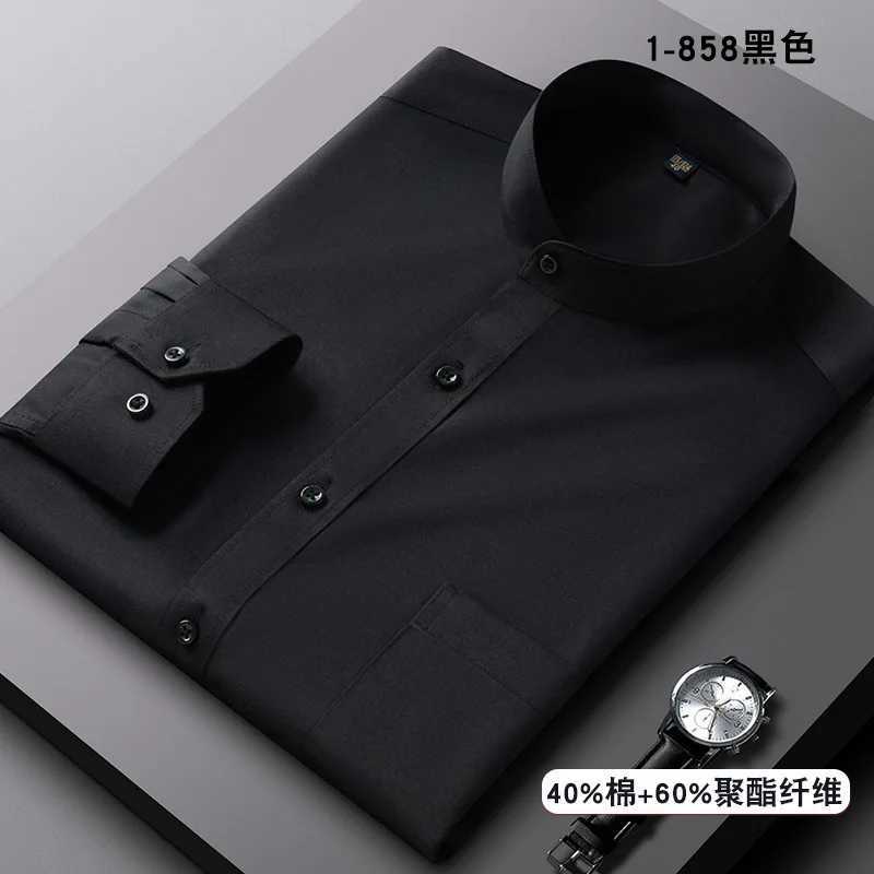 Stand Collar Shirt Mens Long Sleeve Chinese Style Tang Suit Breathable AntiWrinkle Easy Care Business Casual Dress Shirts X250903