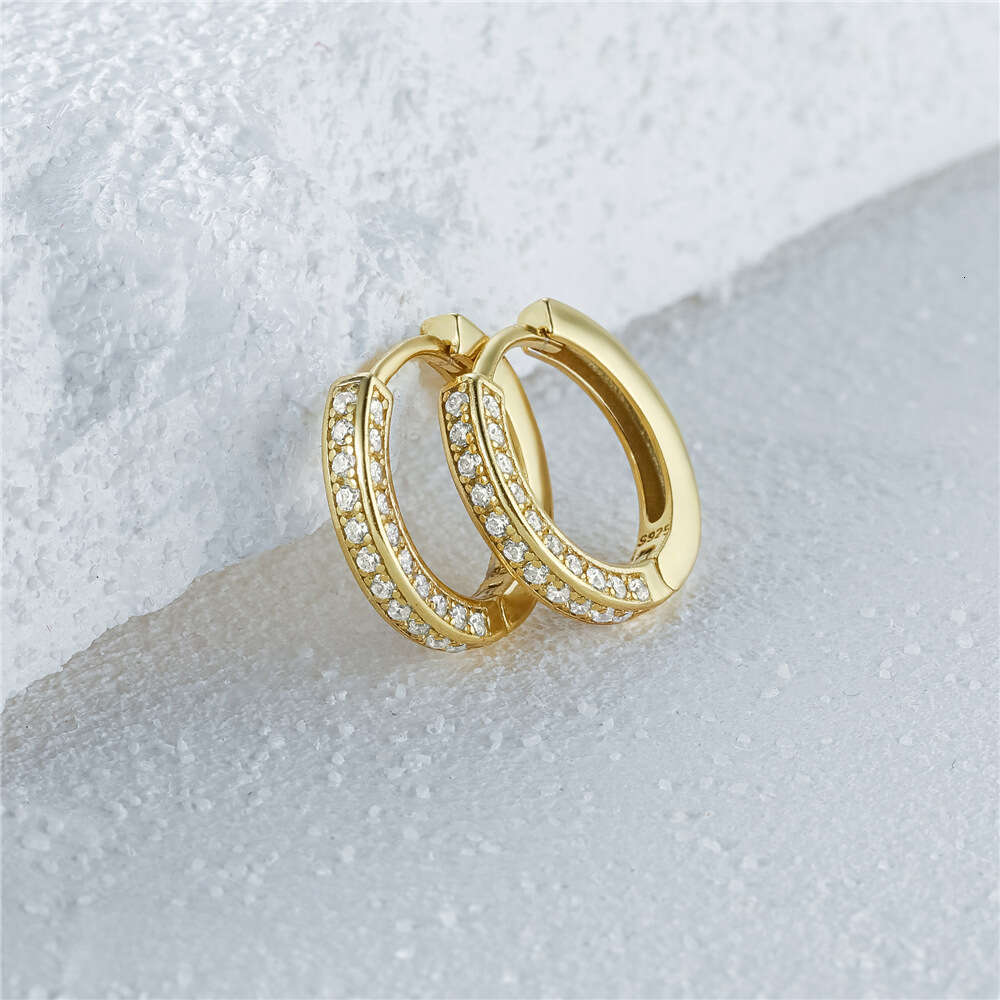 DHpet 2025 New S925 Silver Three-Row Zircon Ear Hoops - Korean Style, Real Gold Plating, Minimalist Cool Vibe, Romad Brand, 2g Lightweight for Women
