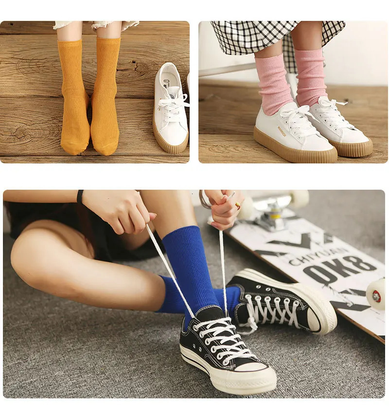 Color Harajuku Retro Women Lady Cotton Loose Socks Winter In Tube Korean Purple Blue Yellow Pink ner Christmas Cute 250903