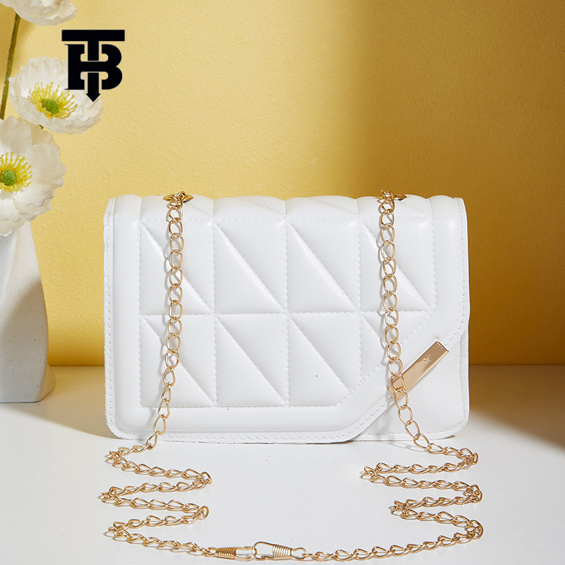 TB BHULAMTE Designer Triangular Quilted Embroidered Small Square Bag 2025 New Fashion Solid Color Sequined Decorated Magnetic Clasp Chain Crossbody Ba