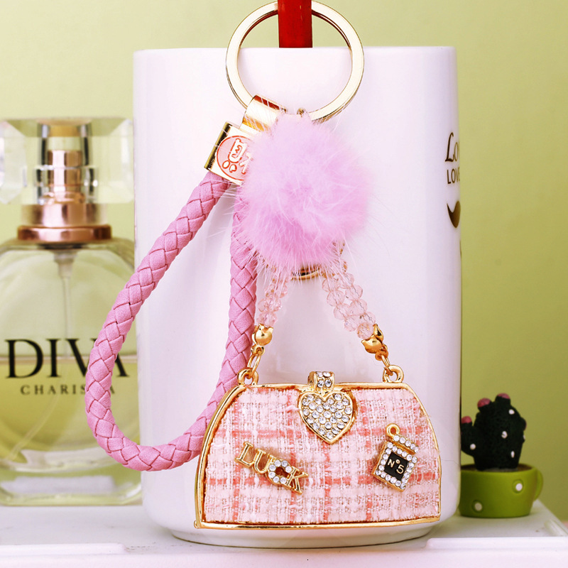 Keychains Lanyards keychain fortuneattracting creative small fragrance feng shui mink fur car cute bag pendant exquisite keychain mini bag keychain