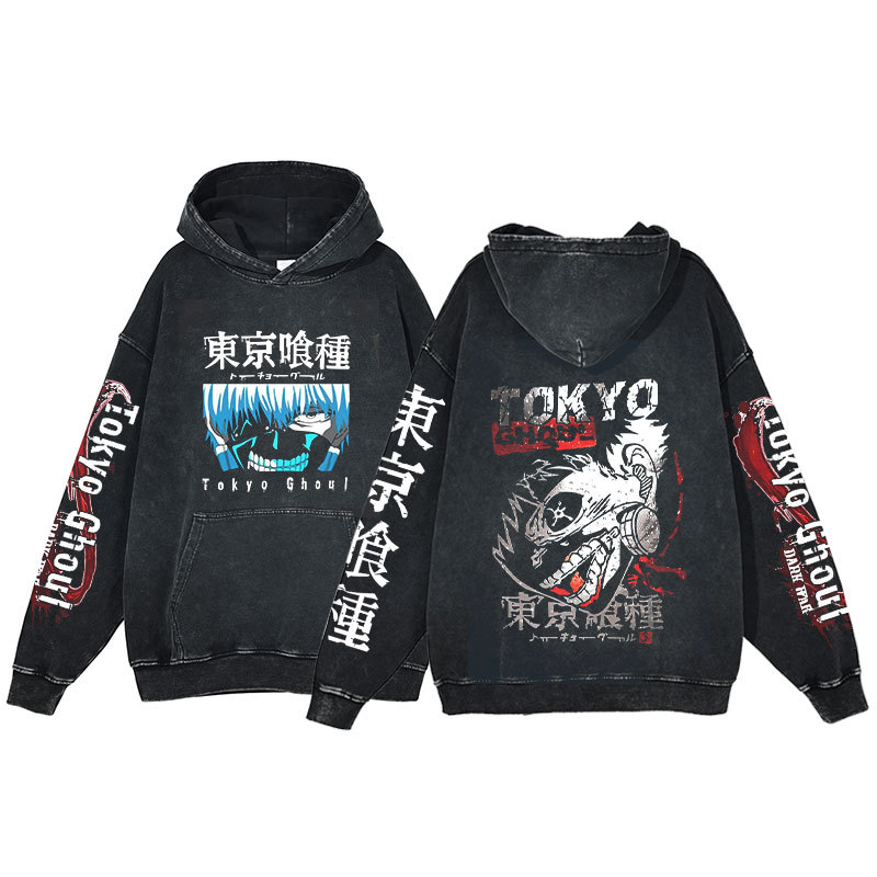 Anime Tokyo Ghoul Hoodie Ken Kaneki Print Harajuku Washed Hooded Sweatshirt Men's - VT2740