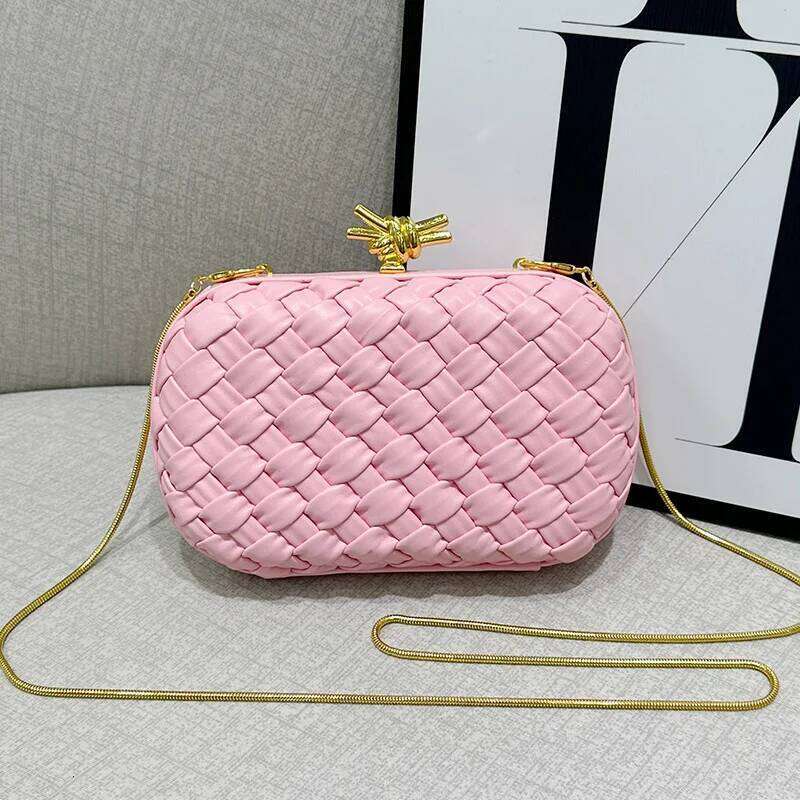 2025 New Fashion Women's Woven Evening Elegant Clutch Purse Faux PU Chain Small Shoulder Crossbody Bag