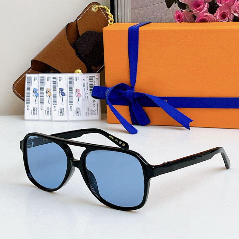 Men Pilot Hit Sunglasses Fashion Designer Black Acetate Frame Personalized Blue Lens Holiday Travel Party Mens Pilot Sunglasses Z2897
