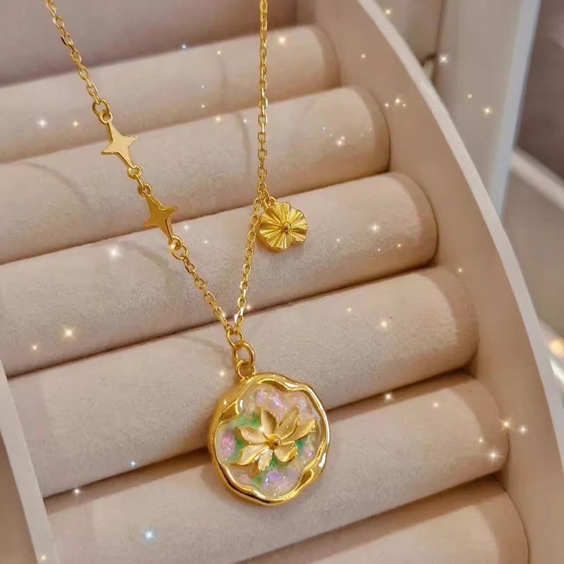 Nuova Collana Di Loto Monet Garden In Stile Etnico Antico Smalto A Pendente Col…