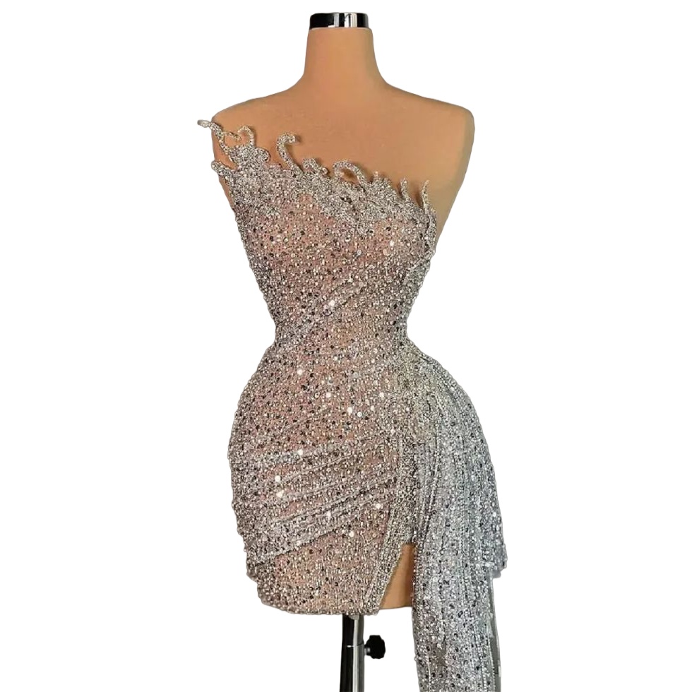 Chic Sheath Ivory Cocktail Dress Strapless Sequined Illusion Sparkling Short Mini Graduation Homecoming Dresses For Special Occasions Sweetheart Gowns