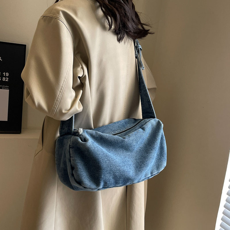 autumn new Japanese style denim pillow versatile women s handbag niche design atmosphere fashionable minimalist style designer shoulder bag