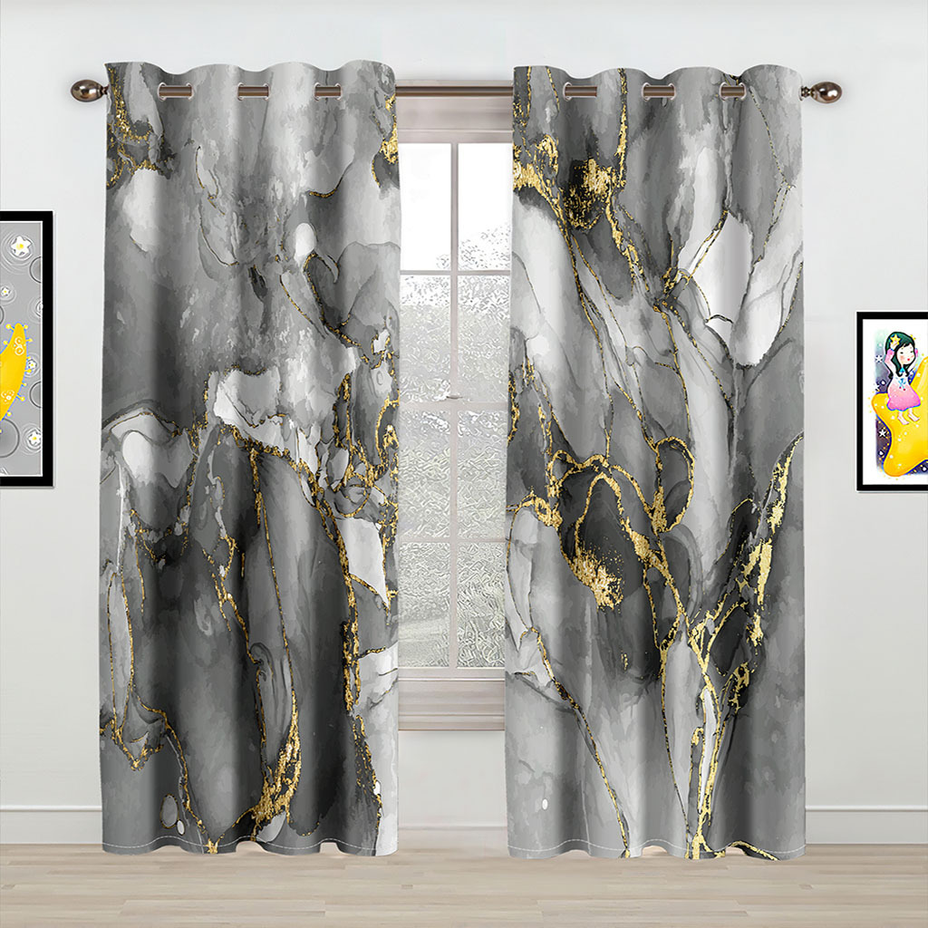 YL-37091 High-precision Customized 3D Curtain Printing Finished Landscape Wave Curtain Blackout Curtain