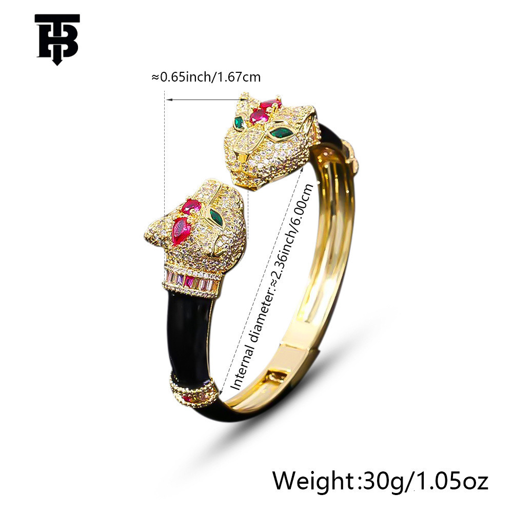 TB BHULAMTE Designer Women's Bracelet European And American Trendy Light Luxury Black Panther Open-ring Copper-plated Micro-inlaid Oxygen Bracele