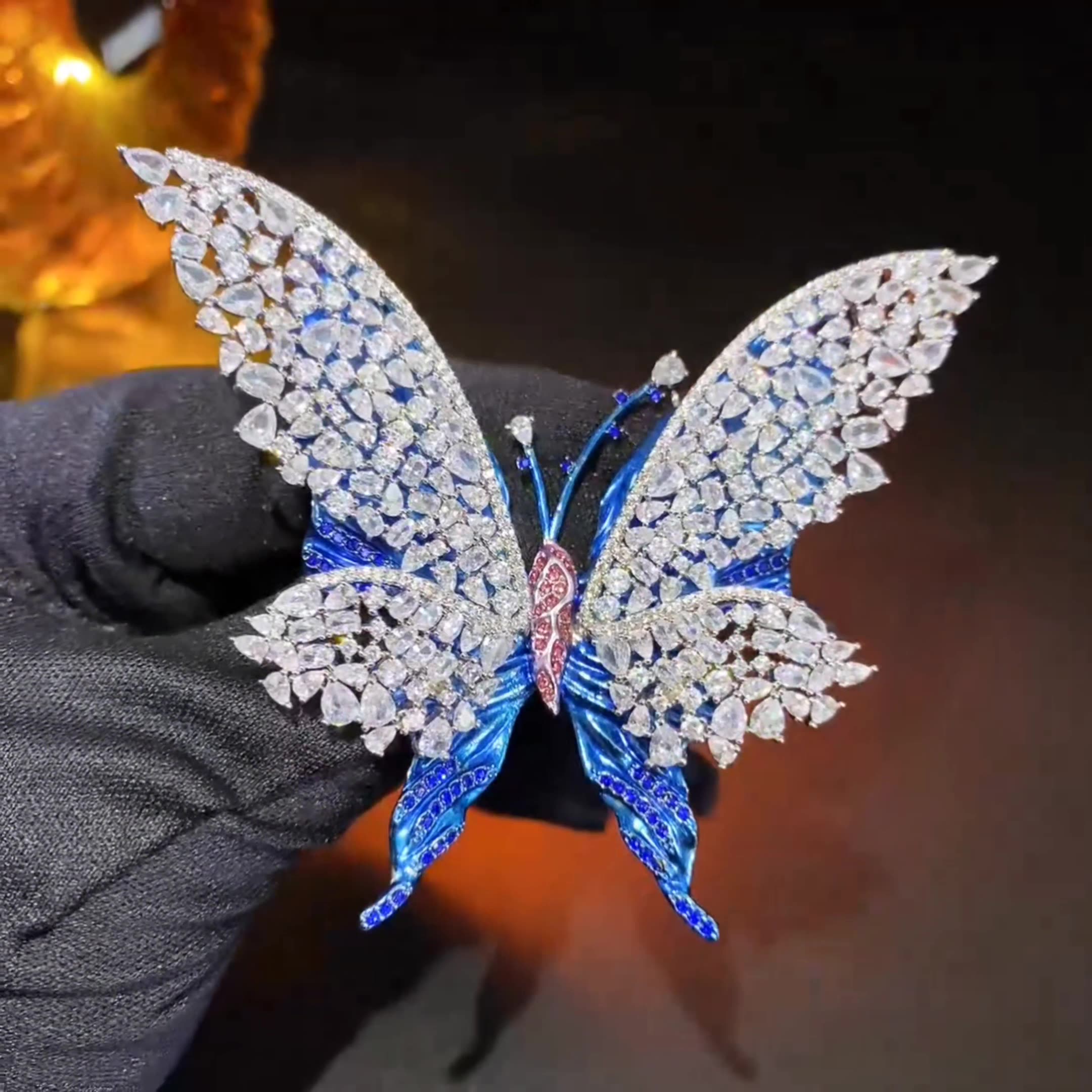 Brooches designer jewelry New Style Heavy Duty Inlaid AAA Zircon Double Layer Butterfly Brooch, Light Luxury Fashionable High End Statement Clothing A