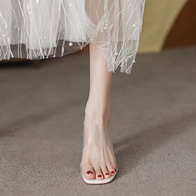 Fashion Forward Glasslike Open Toe Stilettos Elegant Evening Shoes For Sophisticated Feet