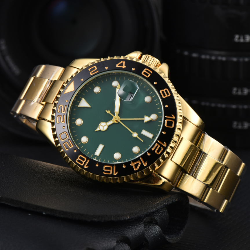 Mens ROL GMTity MASTERity Watches quartz Movement watch multifunction Wristwatch Designers Men Watches Stainless SteelStrap Gold Wristwatches #86