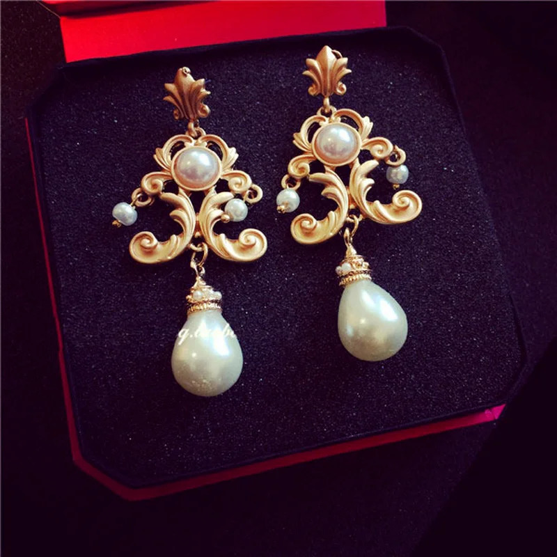 Retro Baroque Bride Earring For Women Euramerican Vintage Pop Pearl Earrings 250902