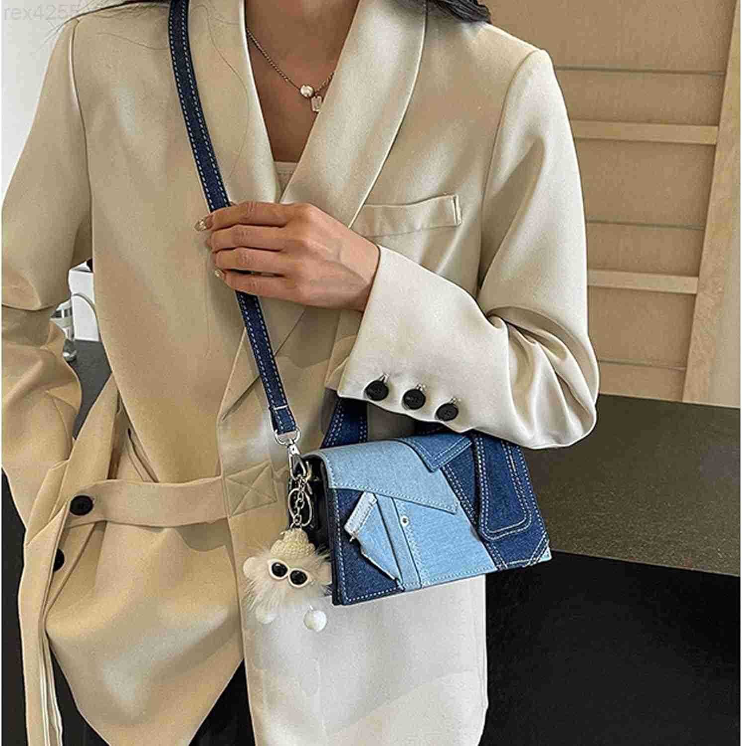 Women Patchwork Shoulder Bags Mini Purse Crossbody Bag Denim Top Handle Clutch HandbagW250903