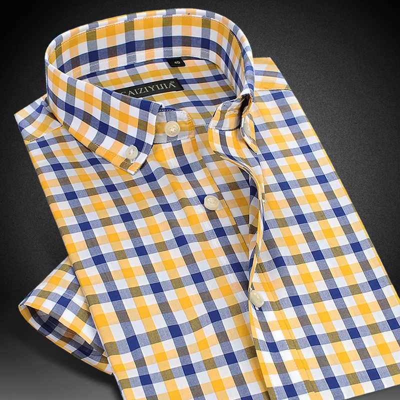 Summer Short Sleeve Plaid Shirts Cotton Button Down Mens Formal Dress Shirt Classic Design Smart Casual Checkered Shirt X250903