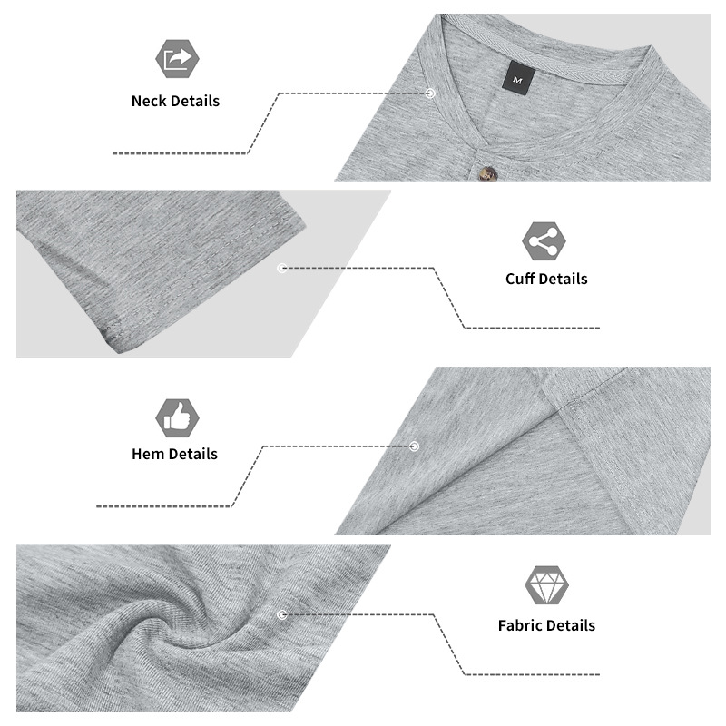 Men's Long Sleeve Button Down T-Shirts Autumn Henley Collar Casual High Quality Crew Neck Mens T Shirts European size: S-3XL