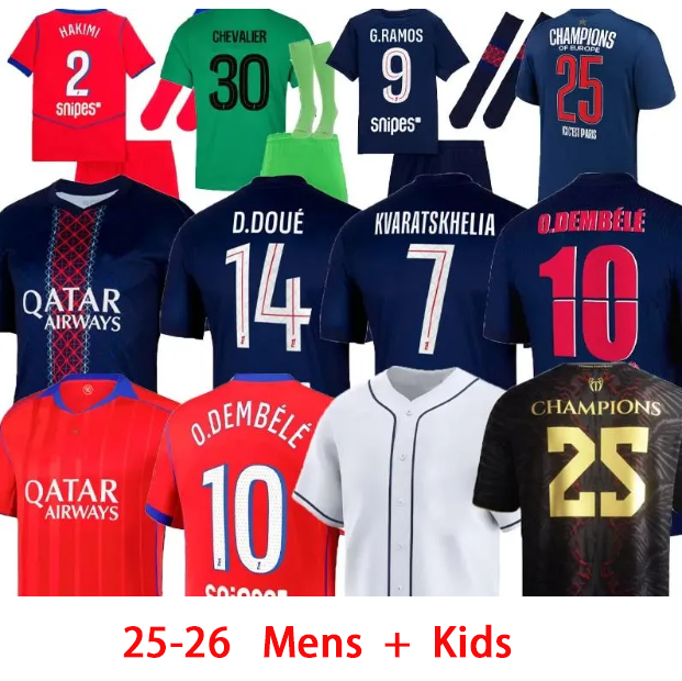 25 26KVARATSKHELIA 7 Soccer Jerseys Fourth soccer jersey Maillots football shirt men kids kit sets uniform enfants O DEMBELE MUANI UGARTE BARCOLA595636
