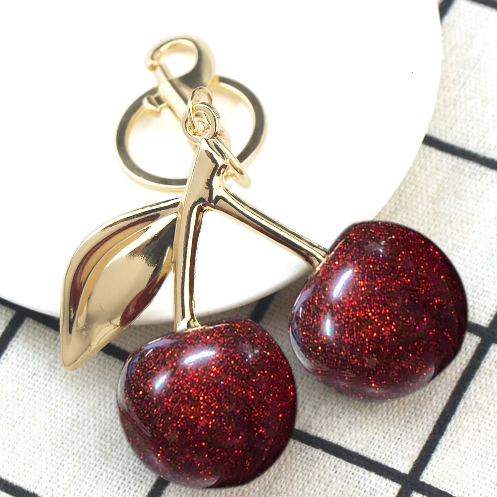 Exquisite Red Cherry Fruit Bag Charm Keychain 3 Color Key Ring for Elegant Women Backpack Purse Pendant Earring Jewelry Gift 250902