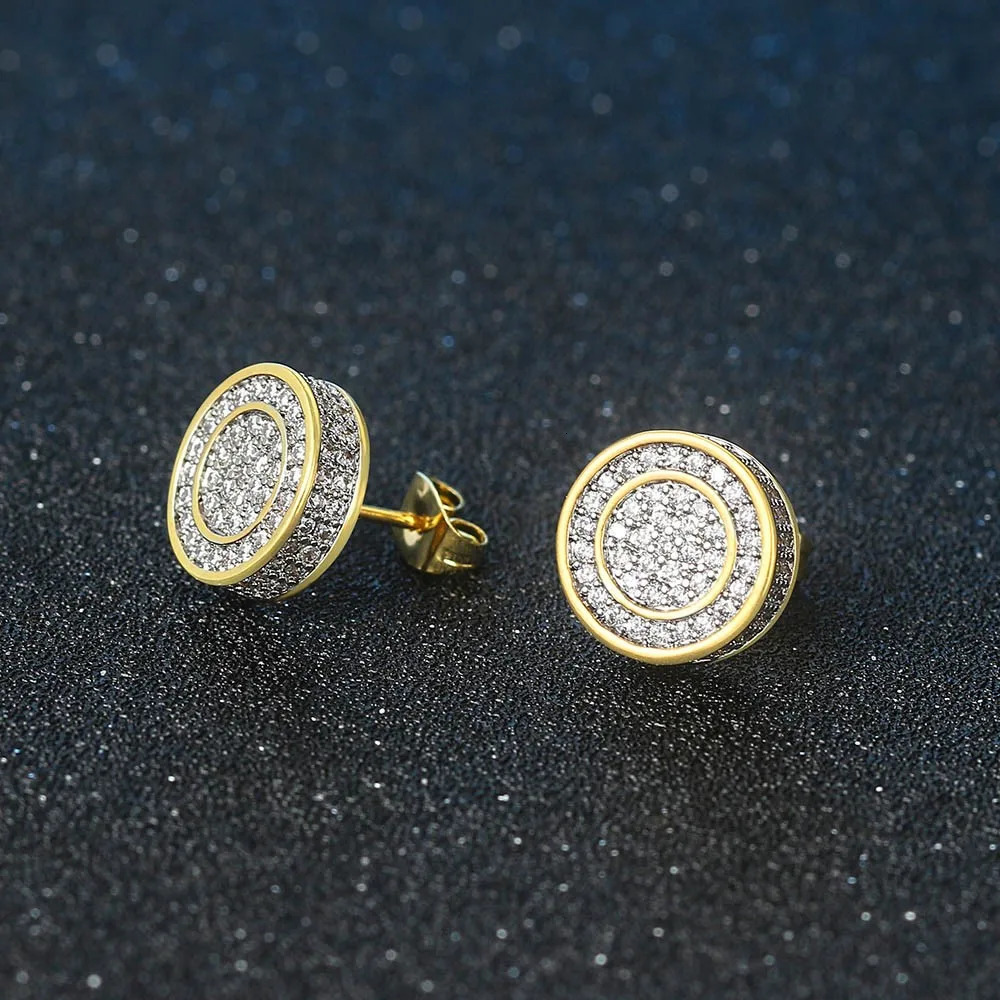 Iced Out Zirconia Stud Earrings For Men Hiphop Gold Color Plated Male Earing Fashion Punk Jewelry Gift Shiny Accessories OHE001 250902