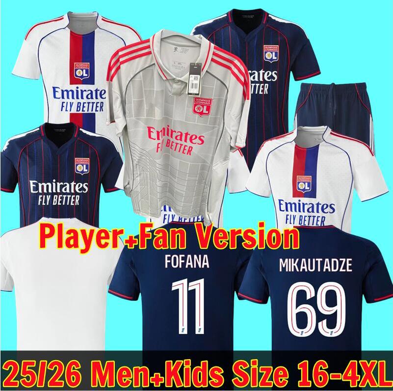 Fans player 25 26 Maillot Lyon Soccer Jerseys 75th 2025 KUMBEDI Mikautadze FOFANA Olympique Lyonnais OL 3rd Fourth Shirts Men Football Shirt Kids Kits Equipment