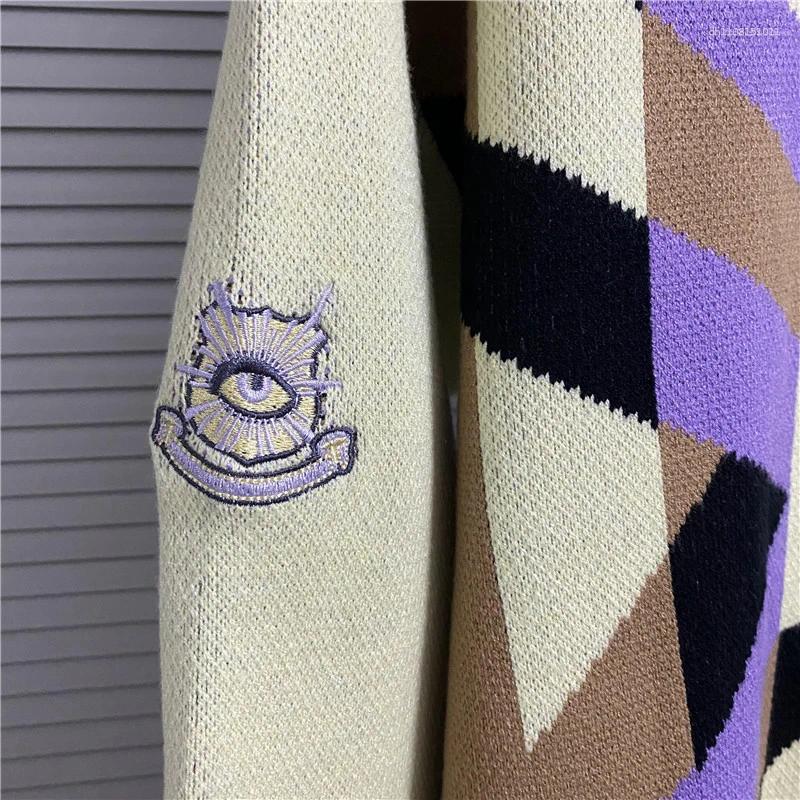 Men's T Shirts House Of Error Sweater Knitted Long Sleeve Multicolored Lapel Tops Jacquard Eye Pattern Loose Casual T-shirt