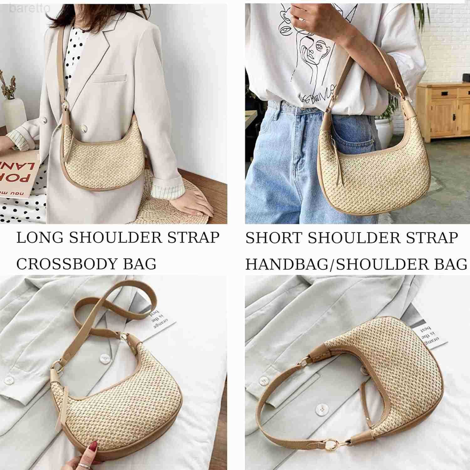 Straw Beach Shoulder Bags for Women Cute Small Crescent Tote Mini Clutch Purse Underarm Vacation Handbag Summer Straw Purse M250903