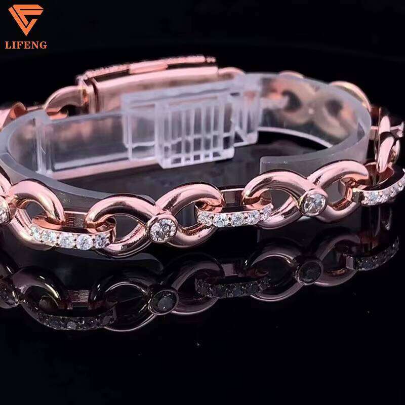 Sterling Sier Cuban Chain Bracelet High Moissanite Clasp Yellow Rose Gold Iced Finish Engagement Hip Hop Style Fine Rings