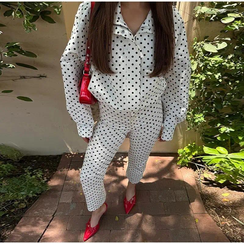 Women's Tracksuits Polka Dot Print Shorts Coats Suits Women Loose High Neck Long Sleeves Zipper Drawstring Sets Female 2025 Autumn Chic Set C2603