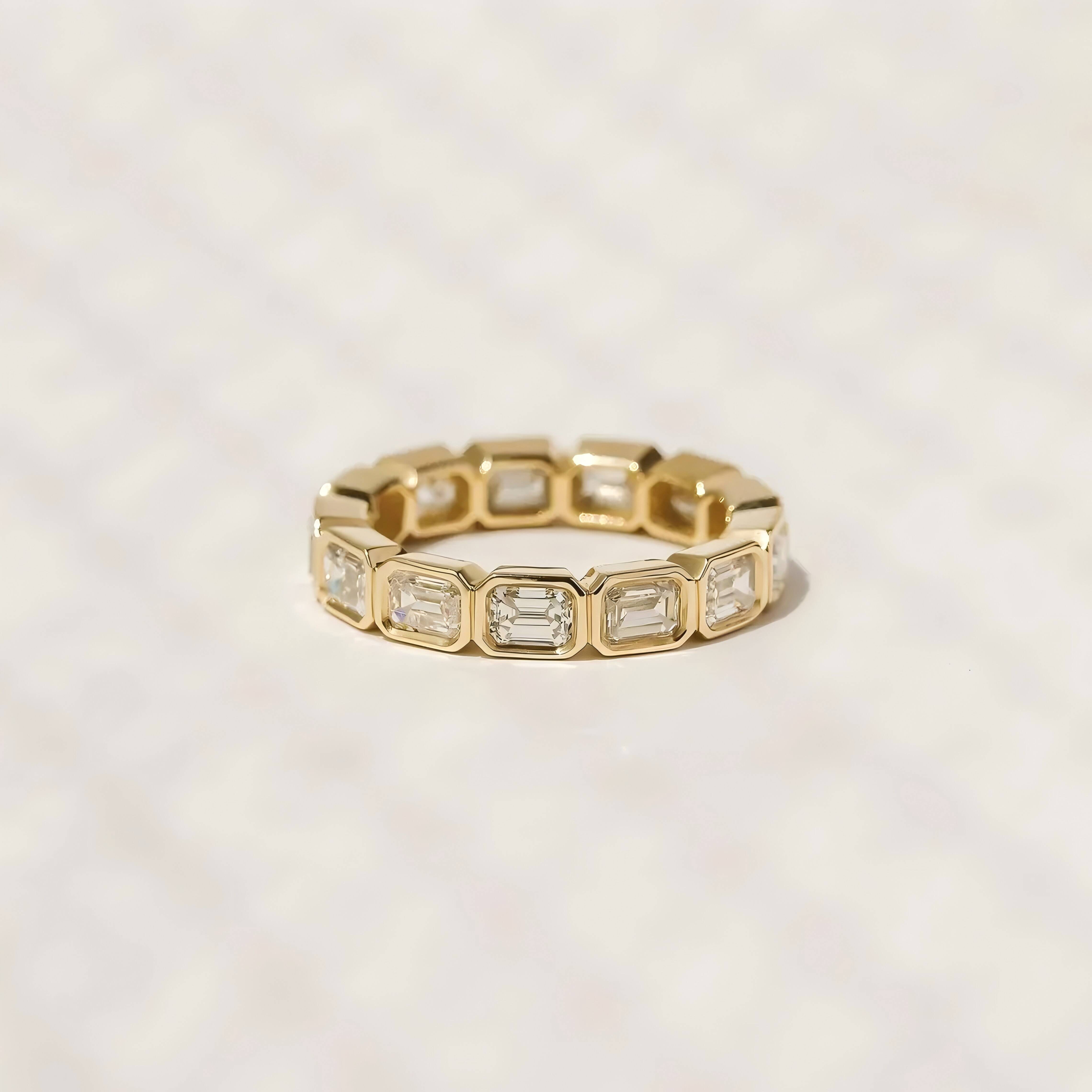 Igi Certified Lab Grown Diamond Emerald Oval Cut Bezel Eternity Band Rings 18k 14k Pure Gold Synthetic Diamond Ring