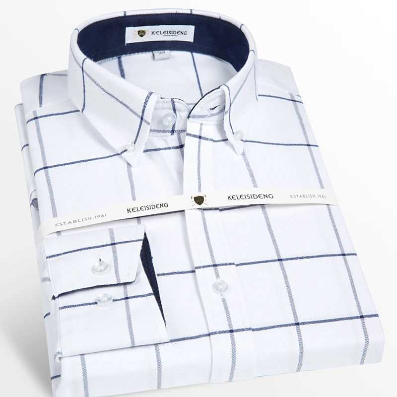 Mens Long Sleeve Thick Cotton Oxford Shirts with Front Pocket High Quality Smart Casual Stripe Plaid Button Down Dress Shirt X250903