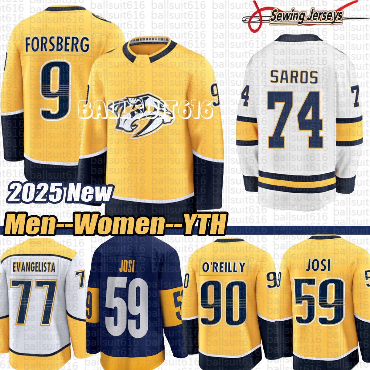 Nashvilles Predators Jersey Roman Josi #90 O'Reilly Steven Stamkos Filip Forsberg Jonathan Marchessault Juuse Saros Hockey Jerseys