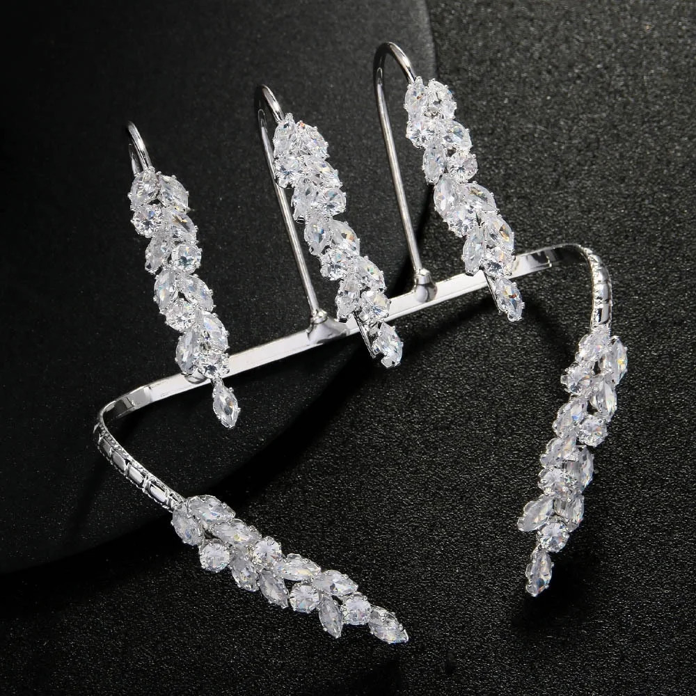 Stonefans Cubic Zirconia Leaf Bangle Hand Jewelry for Women Exquisite Palm Cuff Bracelet Bridal Wedding Hand Decoration 250902