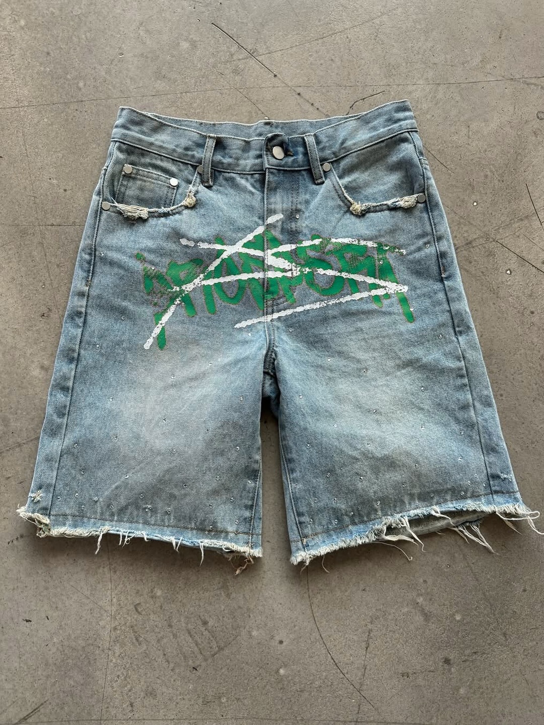 Men's Shorts Jorts Rhinestone Graffiti Distressed Printed Denim Men Women Trend Retro Hip Hop Streetwear Unisex Baggy Short Pants