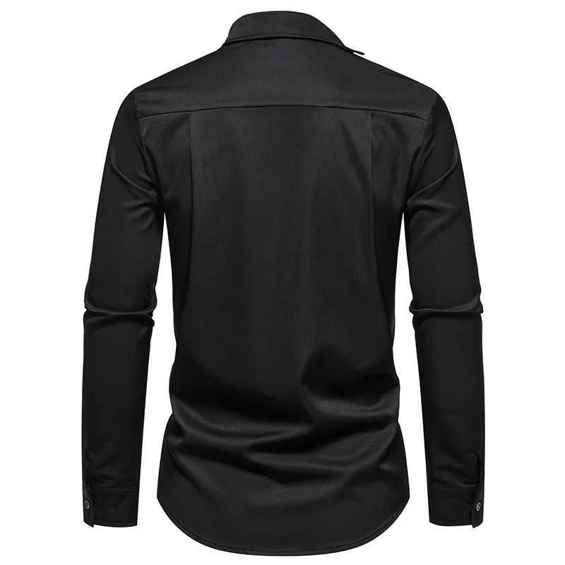 Fashion Man Stand Collar Shirt Personality Oblique Button Irregular Long Sleeve Business Festival Hombre Mens Dress Shirts X250903