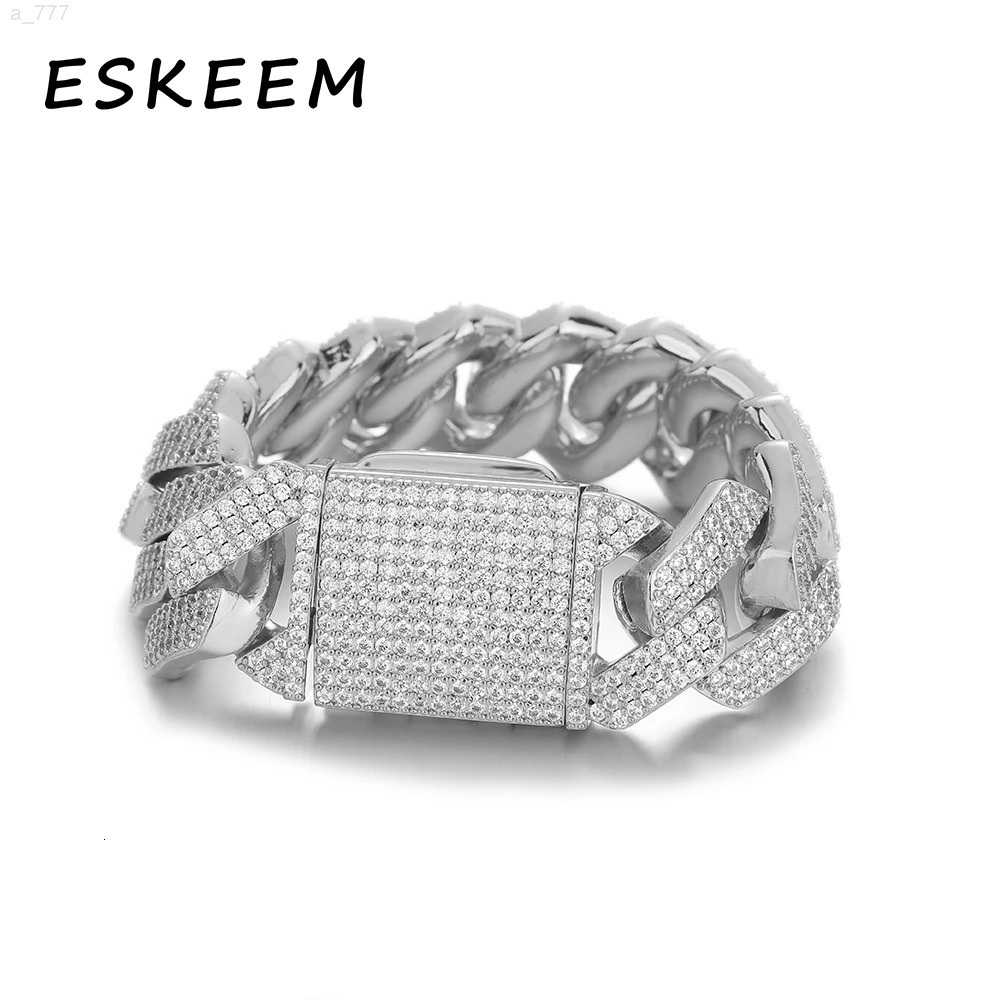 HighQuality 25MM Miami Cuban Link Chain Bracelet Iced Out Gold Silver Plated Hip Hop Jewelry with CZ Stones for Men Women