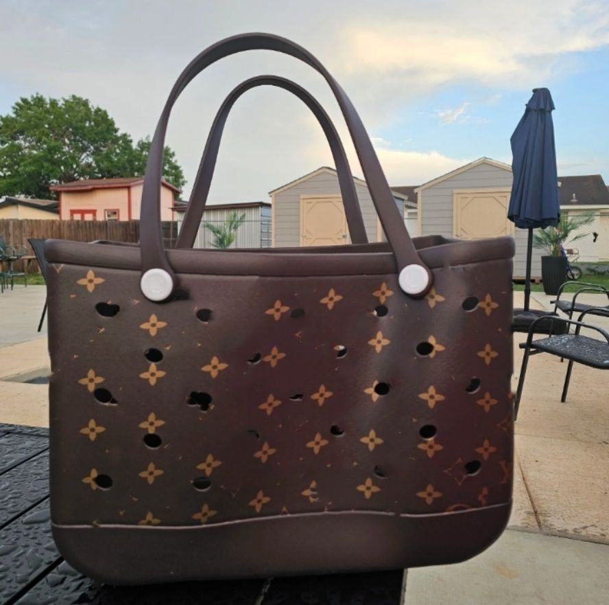 Ship From US Designer Women Shopping Bags L Letter Summer Luxury Beach Bags Silicone Tote Cow Leopard Print Eva Plastic Rubber Bags Bogs Baskets