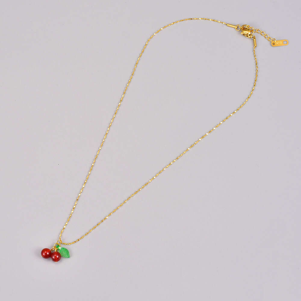 DHpet Wholesale Red Carnelian Cherry Handmade Necklace - Starry Sky Clavicle Chain, Titanium Steel 18K Gold Plated, Drop Shipping Available 2025