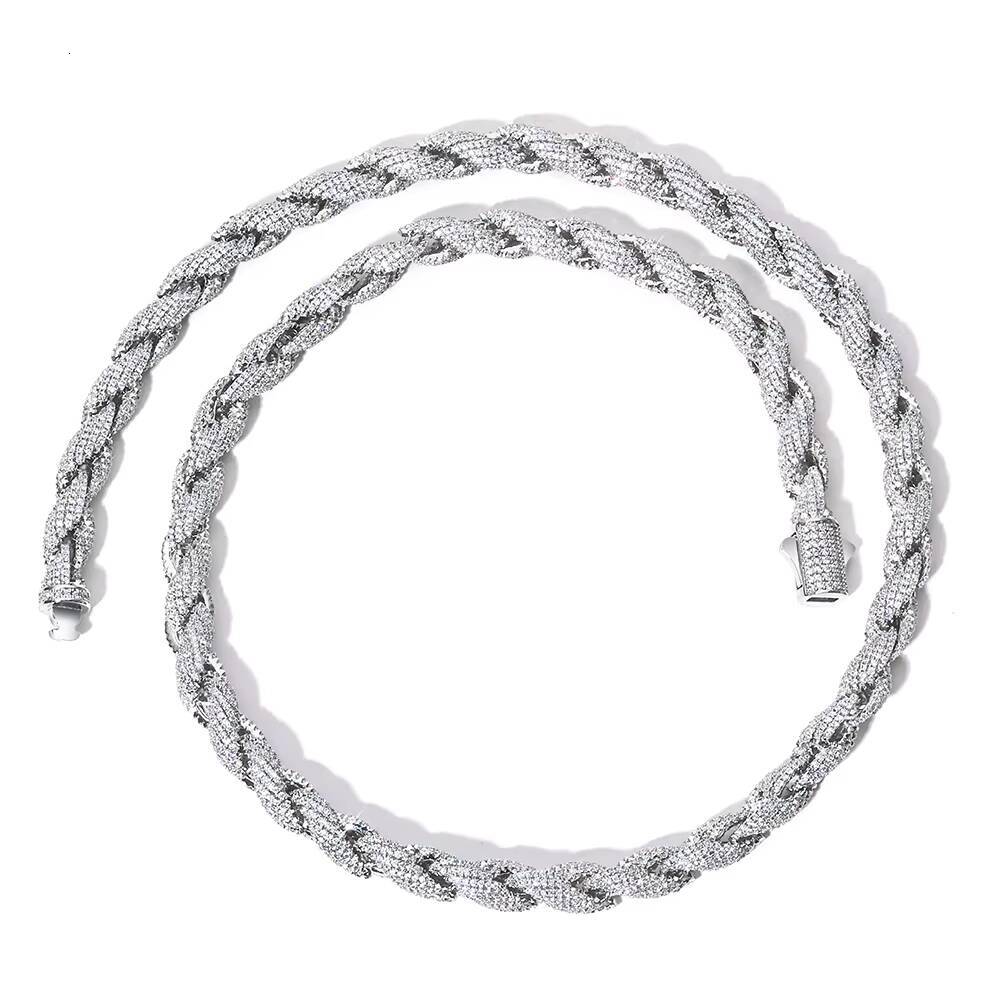 NUOYA Mens Luxury Twisted Rope Chain Necklace 810mm Full Moissanite Iced Out Diamond Hip Hop Fine Jewelry for Men Women